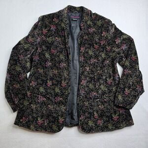 Vintage Collections‎ II Blazer Jacket 38 Floral Print Colorful Cotton Black open